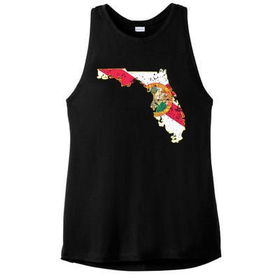 Florida State With Florida Shape Flag Ladies PosiCharge Tri-Blend Wicking Tank