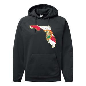 Florida State With Florida Shape Flag Performance Fleece Hoodie