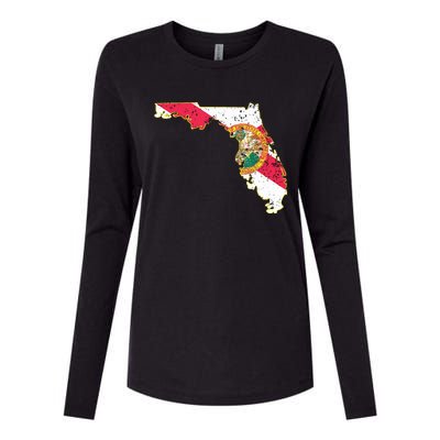 Florida State With Florida Shape Flag Womens Cotton Relaxed Long Sleeve T-Shirt