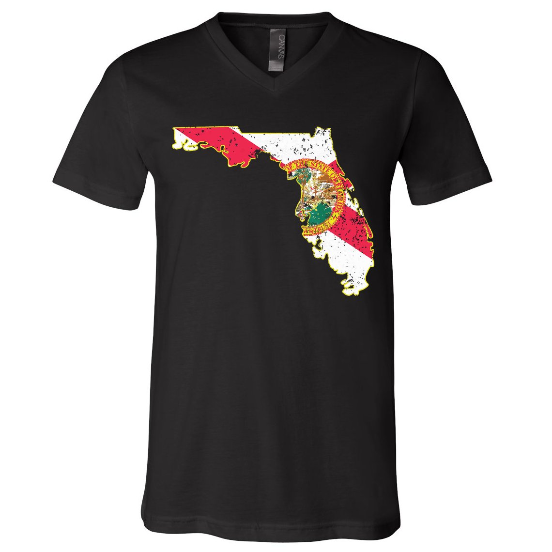 Florida State With Florida Shape Flag V-Neck T-Shirt