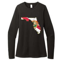 Florida State With Florida Shape Flag Womens CVC Long Sleeve Shirt