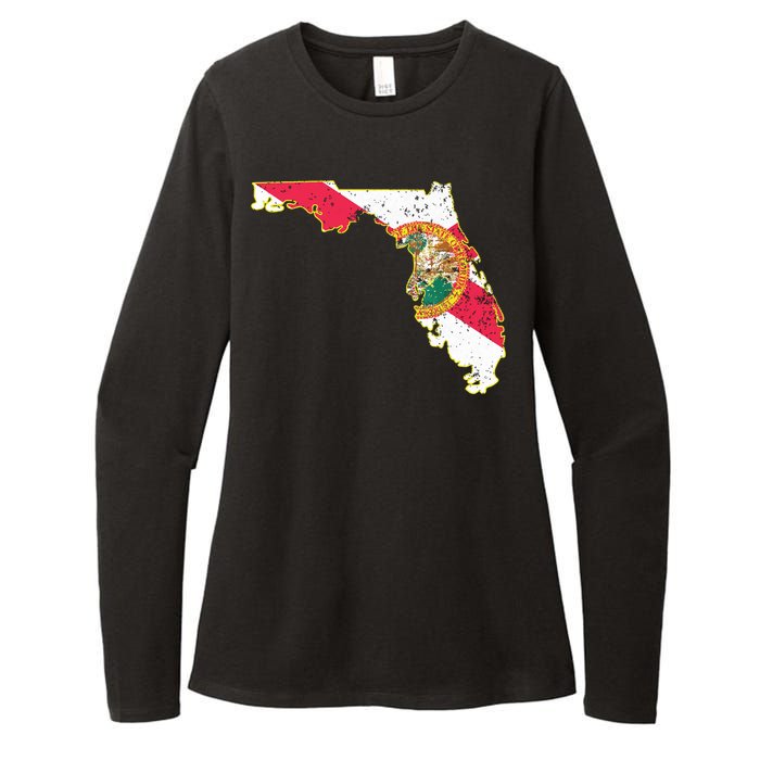 Florida State With Florida Shape Flag Womens CVC Long Sleeve Shirt