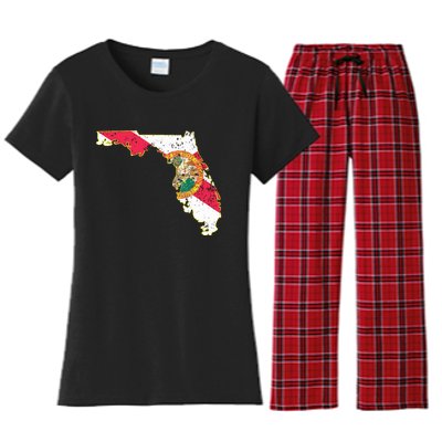 Florida State With Florida Shape Flag Women's Flannel Pajama Set