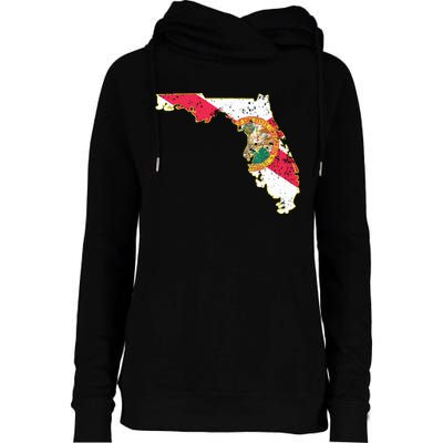 Florida State With Florida Shape Flag Womens Funnel Neck Pullover Hood