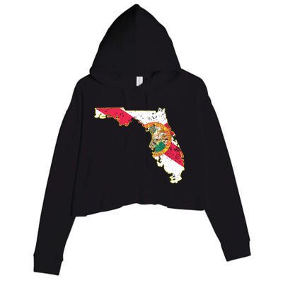 Florida State With Florida Shape Flag Crop Fleece Hoodie