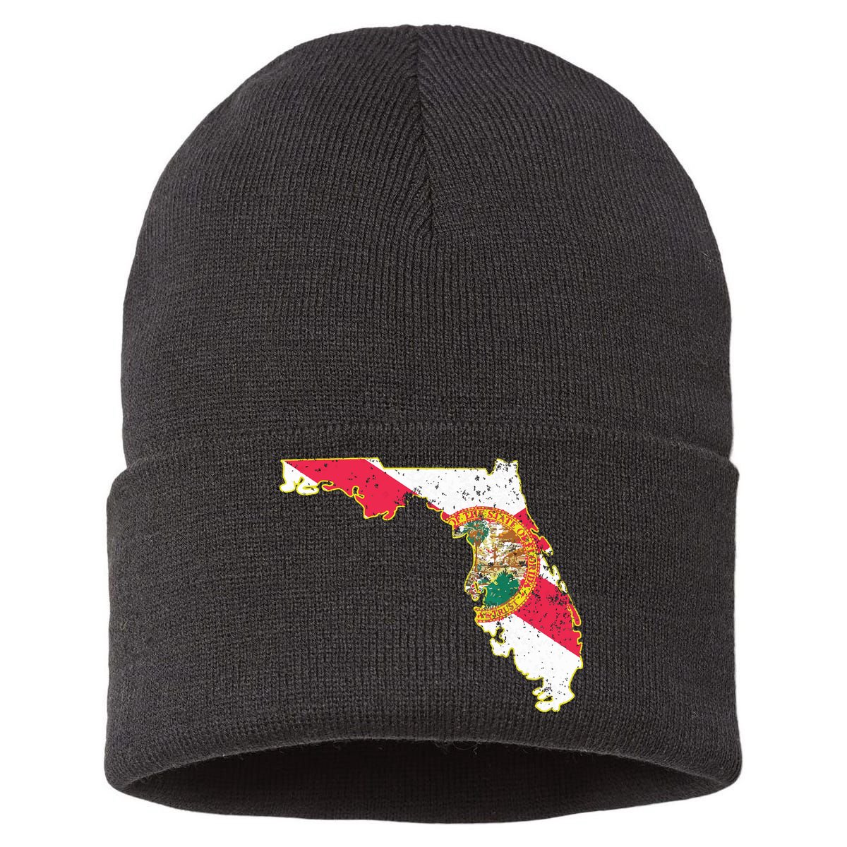 Florida State With Florida Shape Flag Sustainable Knit Beanie
