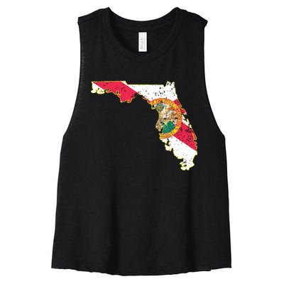 Florida State With Florida Shape Flag Women's Racerback Cropped Tank