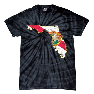 Florida State With Florida Shape Flag Tie-Dye T-Shirt