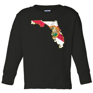 Florida State With Florida Shape Flag Toddler Long Sleeve Shirt