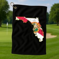 Florida State With Florida Shape Flag Golf Towel