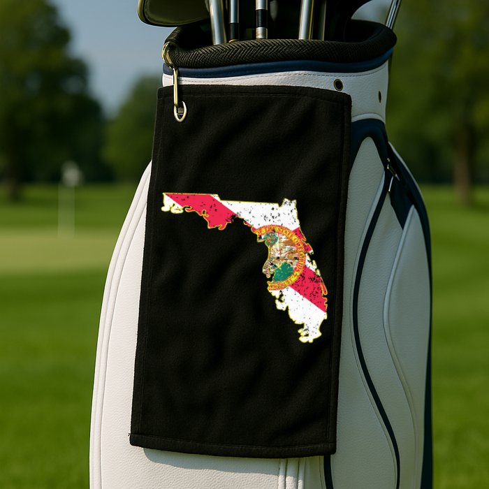 Florida State With Florida Shape Flag Golf Towel