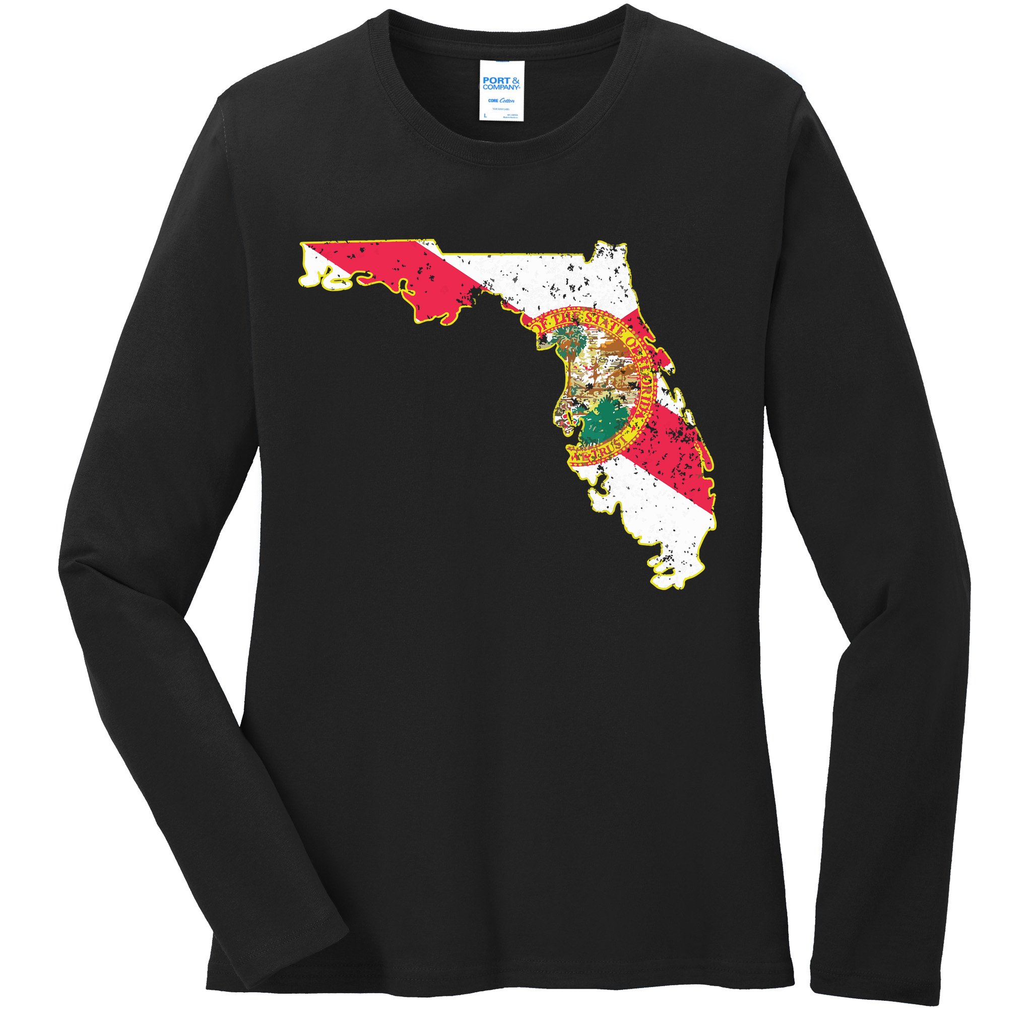Florida State With Florida Shape Flag Ladies Long Sleeve Shirt