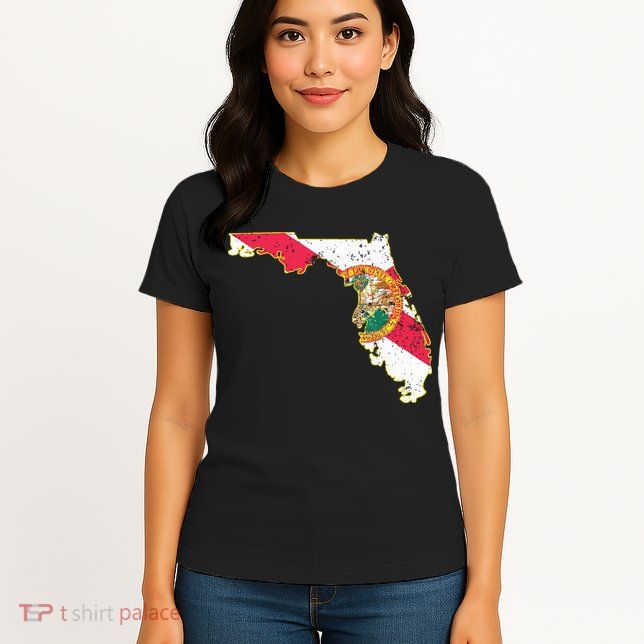 Florida State With Florida Shape Flag Womens T-Shirt