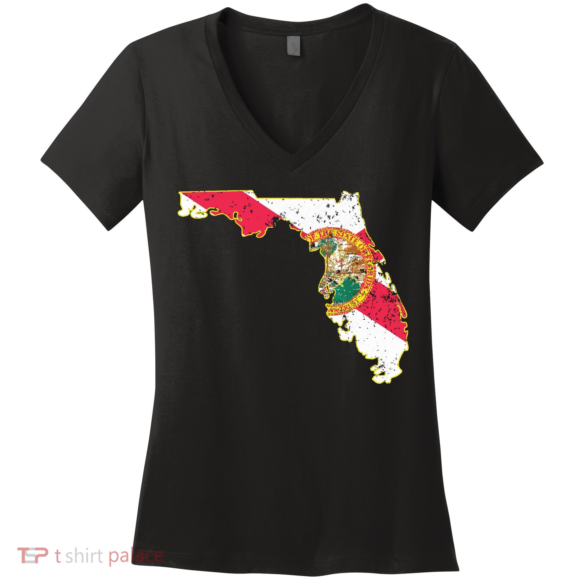 Florida State With Florida Shape Flag Women's V-Neck T-Shirt