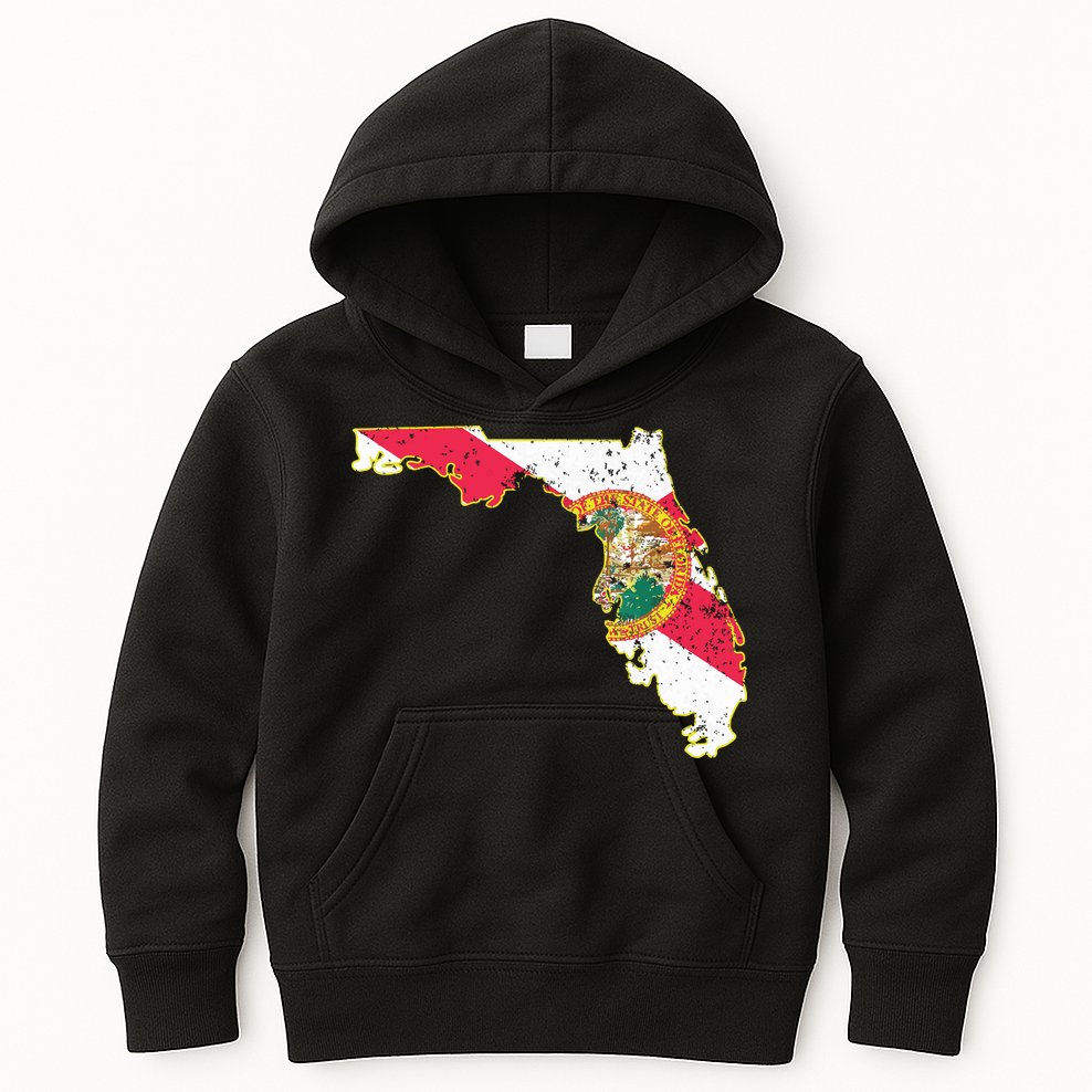 Florida State With Florida Shape Flag Kids Hoodie