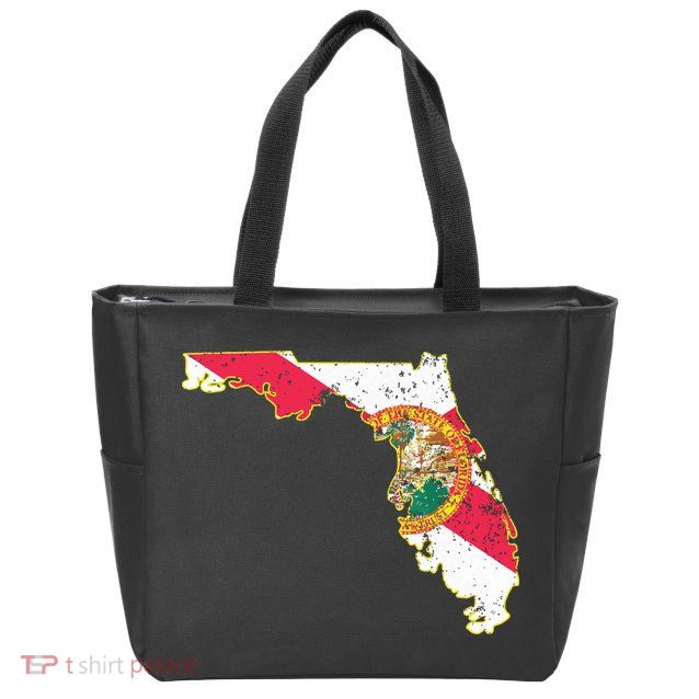 Florida State With Florida Shape Flag Zip Tote Bag