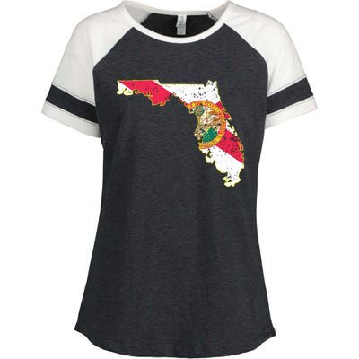 Florida State With Florida Shape Flag Enza Ladies Jersey Colorblock Tee