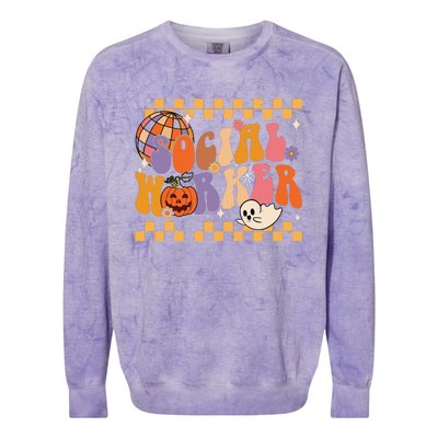 Funny Social Worker Halloween School Social Work Retro Ghost Colorblast Crewneck Sweatshirt