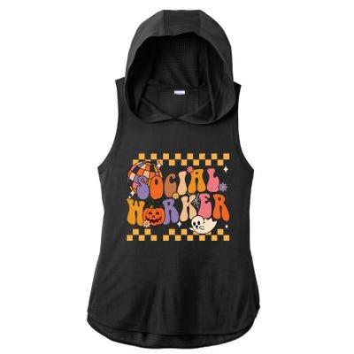 Funny Social Worker Halloween School Social Work Retro Ghost Ladies PosiCharge Tri-Blend Wicking Draft Hoodie Tank