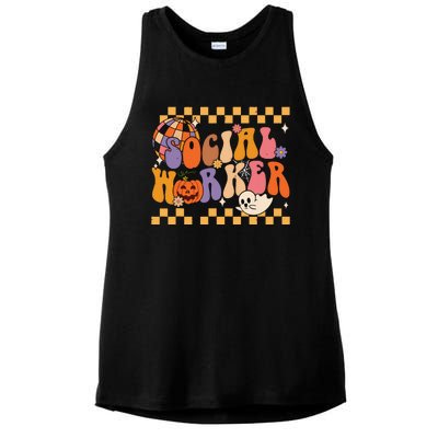 Funny Social Worker Halloween School Social Work Retro Ghost Ladies PosiCharge Tri-Blend Wicking Tank