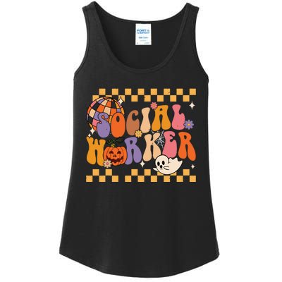 Funny Social Worker Halloween School Social Work Retro Ghost Ladies Essential Tank