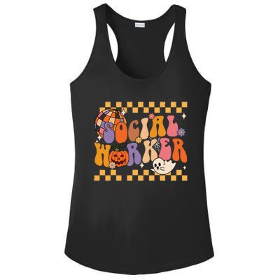 Funny Social Worker Halloween School Social Work Retro Ghost Ladies PosiCharge Competitor Racerback Tank