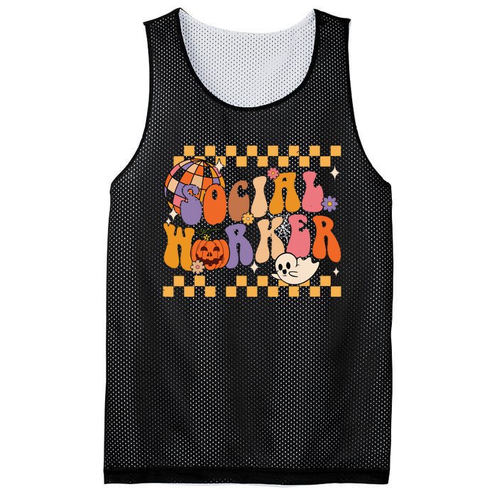 Funny Social Worker Halloween School Social Work Retro Ghost Mesh Reversible Basketball Jersey Tank