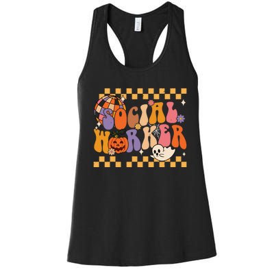 Funny Social Worker Halloween School Social Work Retro Ghost Women's Racerback Tank