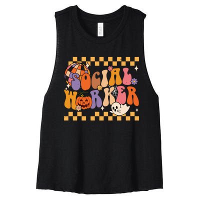 Funny Social Worker Halloween School Social Work Retro Ghost Women's Racerback Cropped Tank