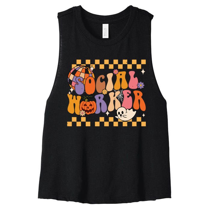 Funny Social Worker Halloween School Social Work Retro Ghost Women's Racerback Cropped Tank