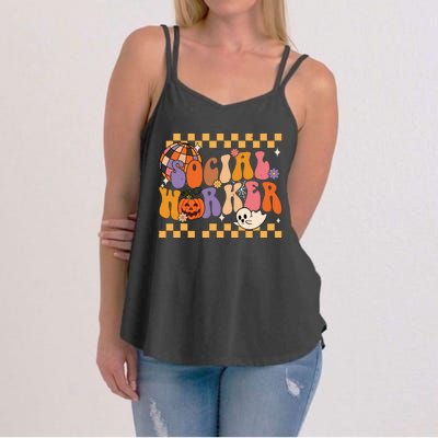 Funny Social Worker Halloween School Social Work Retro Ghost Women's Strappy Tank