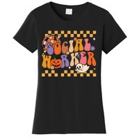 Funny Social Worker Halloween School Social Work Retro Ghost Women's T-Shirt