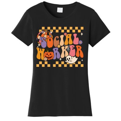 Funny Social Worker Halloween School Social Work Retro Ghost Women's T-Shirt