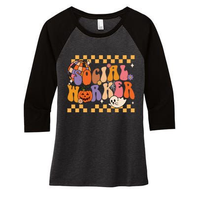 Funny Social Worker Halloween School Social Work Retro Ghost Women's Tri-Blend 3/4-Sleeve Raglan Shirt