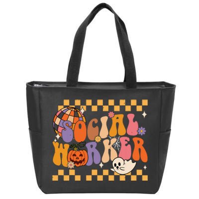 Funny Social Worker Halloween School Social Work Retro Ghost Zip Tote Bag