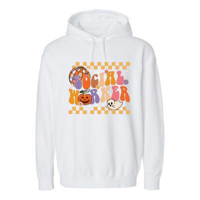 Funny Social Worker Halloween School Social Work Retro Ghost Garment-Dyed Fleece Hoodie