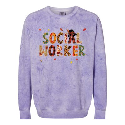 Funny Social Worker Pumpkin Autumn Tree Fall Leaves Colorblast Crewneck Sweatshirt