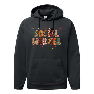 Funny Social Worker Pumpkin Autumn Tree Fall Leaves Performance Fleece Hoodie