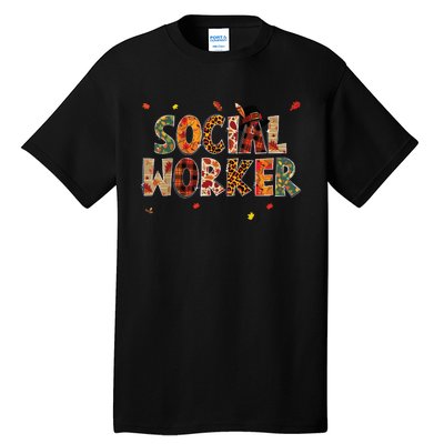 Funny Social Worker Pumpkin Autumn Tree Fall Leaves Tall T-Shirt