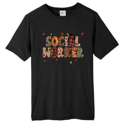 Funny Social Worker Pumpkin Autumn Tree Fall Leaves Tall Fusion ChromaSoft Performance T-Shirt