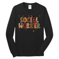 Funny Social Worker Pumpkin Autumn Tree Fall Leaves Tall Long Sleeve T-Shirt