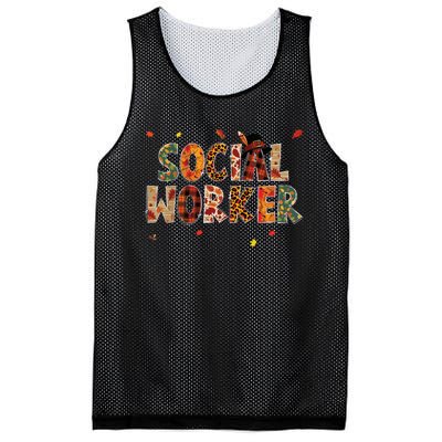 Funny Social Worker Pumpkin Autumn Tree Fall Leaves Mesh Reversible Basketball Jersey Tank