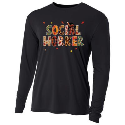 Funny Social Worker Pumpkin Autumn Tree Fall Leaves Cooling Performance Long Sleeve Crew