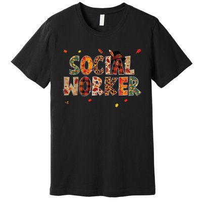 Funny Social Worker Pumpkin Autumn Tree Fall Leaves Premium T-Shirt