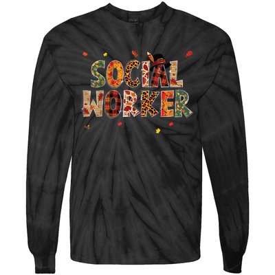 Funny Social Worker Pumpkin Autumn Tree Fall Leaves Tie-Dye Long Sleeve Shirt