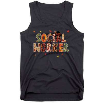 Funny Social Worker Pumpkin Autumn Tree Fall Leaves Tank Top