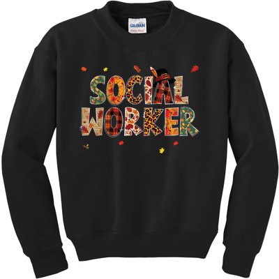 Funny Social Worker Pumpkin Autumn Tree Fall Leaves Kids Sweatshirt