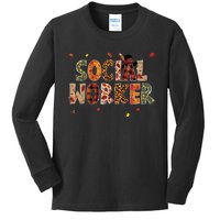 Funny Social Worker Pumpkin Autumn Tree Fall Leaves Kids Long Sleeve Shirt