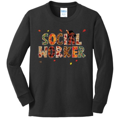 Funny Social Worker Pumpkin Autumn Tree Fall Leaves Kids Long Sleeve Shirt