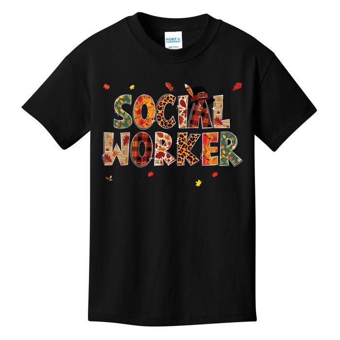 Funny Social Worker Pumpkin Autumn Tree Fall Leaves Kids T-Shirt